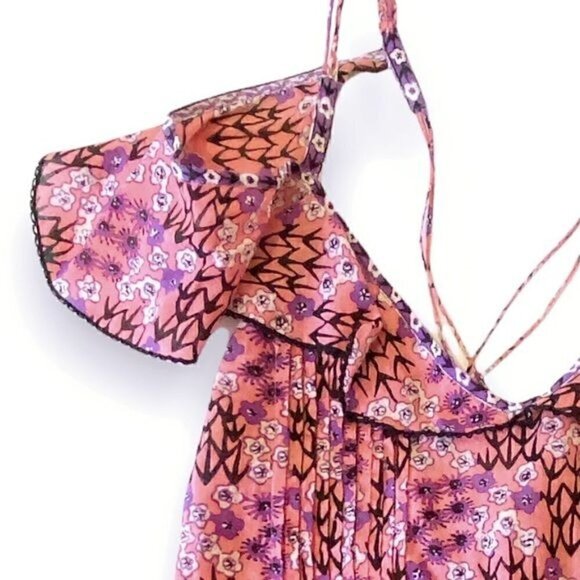 Poupette St Barth dress, Pink Cold Shoulder Criss Cross Back A line Mini dress - Picture 11 of 14